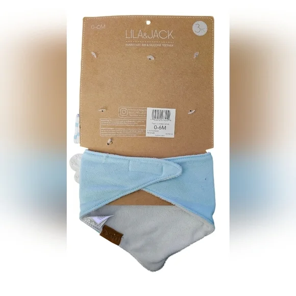 Lila & Jack - NEW Bunny Hat, Bib & Carrot Teether 'My First Easter' Blue Rabbits - Picture 3 of 5